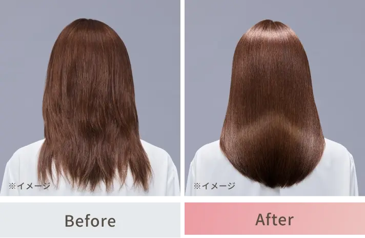 ドライヤー後のオイル有/無比較をした女性の髪を後ろ姿から撮影したビフォーアフターの写真